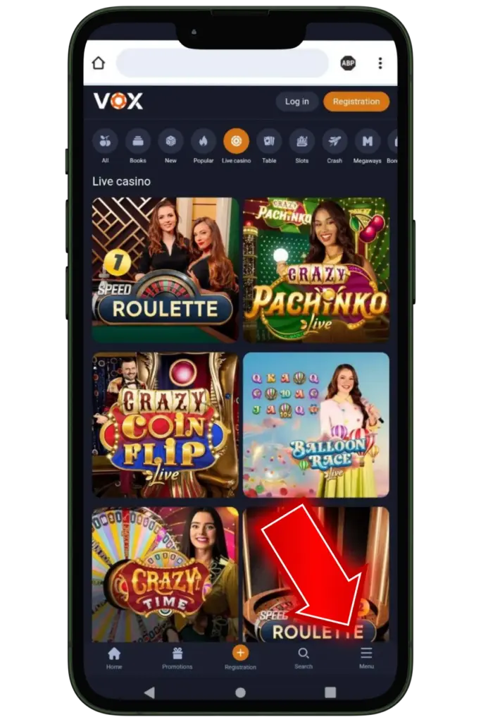 Go to the App Vox Casino iOS lv
