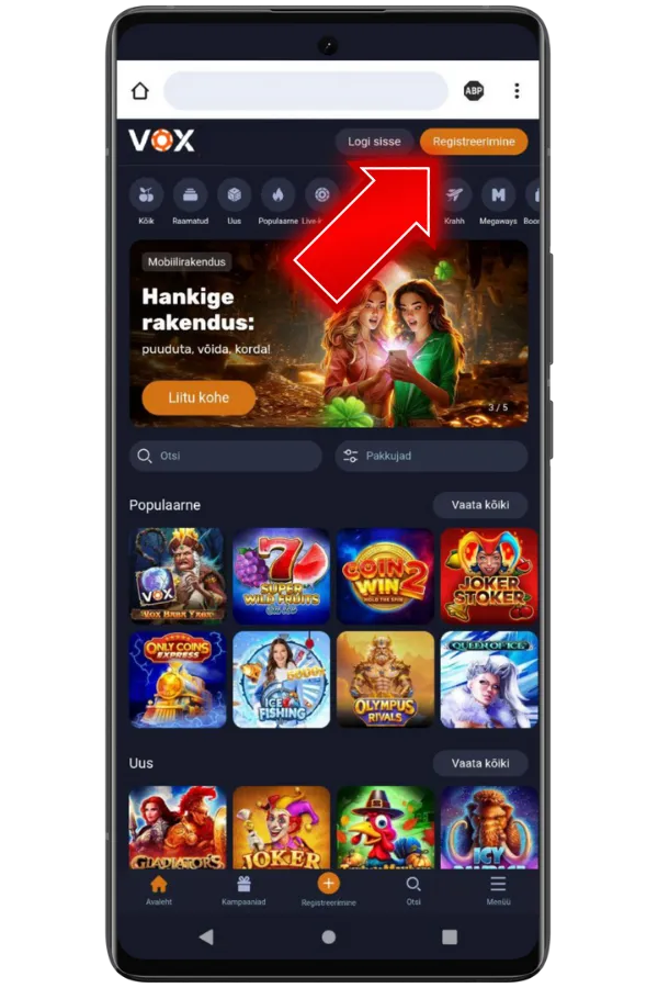 Run the application Vox Casino ee