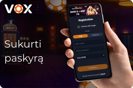 Vox Casino prisijungimas Sukurti paskyrą