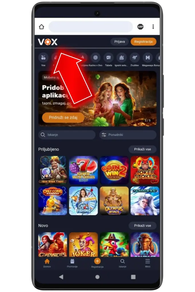 Visit the Vox Casino for Android sl