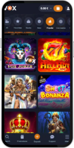 Vox Casino Külasta mängude jaotist