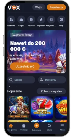 Główny ekran kasyna Vox